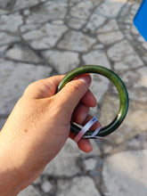 Load image into Gallery viewer, 60.5mm certified 100% Natural dark green/black round cut nephrite Jade(碧玉)  bangle HN13-1575
