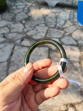 Load image into Gallery viewer, 60.2mm certified 100% Natural dark green/black round cut nephrite Jade(碧玉)  bangle HN14-0140
