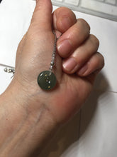 Load image into Gallery viewer, 12.7mm Type A 100% Natural icy watery dark green gray (老油青) with dark green/black flying flowers dainty Jadeite Jade Safety Guardian Button donuts pendant PA160
