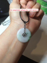 Load image into Gallery viewer, 27-30mm 100% Natural green/purple with sunny green floating flowers jadeite Jade Safety Guardian Button(donut) Pendant/worry stone BF92
