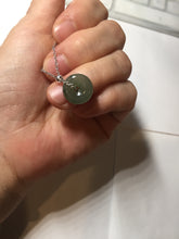 Load image into Gallery viewer, 12.7mm Type A 100% Natural icy watery dark green gray (老油青) with dark green/black flying flowers dainty Jadeite Jade Safety Guardian Button donuts pendant PA160
