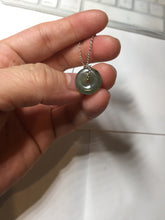 Load image into Gallery viewer, 12.7mm Type A 100% Natural icy watery dark green gray (老油青) with dark green/black flying flowers dainty Jadeite Jade Safety Guardian Button donuts pendant PA160
