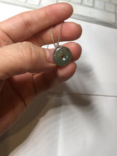 Load image into Gallery viewer, 12.7mm Type A 100% Natural icy watery dark green gray (老油青) with dark green/black flying flowers dainty Jadeite Jade Safety Guardian Button donuts pendant PA160
