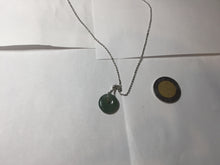 Load image into Gallery viewer, 13.8mm Type A 100% Natural icy watery dark green gray (老油青) with dark green/black flying flowers dainty Jadeite Jade Safety Guardian Button donuts pendant PA161
