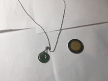 Load image into Gallery viewer, 13.8mm Type A 100% Natural icy watery dark green gray (老油青) with dark green/black flying flowers dainty Jadeite Jade Safety Guardian Button donuts pendant PA161
