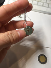 Load image into Gallery viewer, 13.8mm Type A 100% Natural icy watery dark green gray (老油青) with dark green/black flying flowers dainty Jadeite Jade Safety Guardian Button donuts pendant PA161
