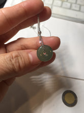 Load image into Gallery viewer, 13.8mm Type A 100% Natural icy watery dark green gray (老油青) with dark green/black flying flowers dainty Jadeite Jade Safety Guardian Button donuts pendant PA161
