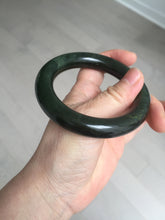 Load image into Gallery viewer, 54.7mm certified 100% Natural dark green/gray/black round cut Hetian nephrite Jade bangle HF78-0129
