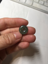 Load image into Gallery viewer, 14.4mm Type A 100% Natural icy watery dark green gray (老油青) with dark green/black flying flowers dainty Jadeite Jade Safety Guardian Button donuts pendant PA163
