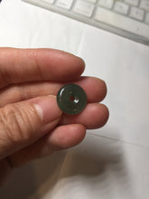 Load image into Gallery viewer, 14.4mm Type A 100% Natural icy watery dark green gray (老油青) with dark green/black flying flowers dainty Jadeite Jade Safety Guardian Button donuts pendant PA163
