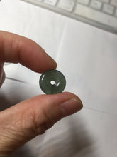 Load image into Gallery viewer, 14.4mm Type A 100% Natural icy watery dark green gray (老油青) with dark green/black flying flowers dainty Jadeite Jade Safety Guardian Button donuts pendant PA163

