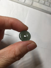 Load image into Gallery viewer, 14.4mm Type A 100% Natural icy watery dark green gray (老油青) with dark green/black flying flowers dainty Jadeite Jade Safety Guardian Button donuts pendant PA163

