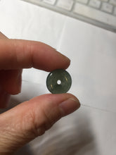 Load image into Gallery viewer, 14.4mm Type A 100% Natural icy watery dark green gray (老油青) with dark green/black flying flowers dainty Jadeite Jade Safety Guardian Button donuts pendant PA163

