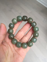 Load image into Gallery viewer, 100% Natural 13.8x12.5mm dark green/gray/brown vintage style nephrite Hetian Jade bead bracelet HF76
