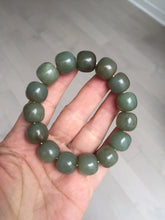 Load image into Gallery viewer, 100% Natural 13.8x12.5mm dark green/gray/brown vintage style nephrite Hetian Jade bead bracelet HF76
