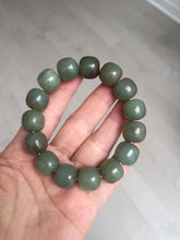 Load image into Gallery viewer, 100% Natural 13.8x12.5mm dark green/gray/brown vintage style nephrite Hetian Jade bead bracelet HF76
