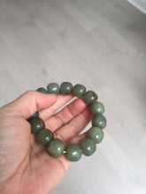 Load image into Gallery viewer, 100% Natural 13.8x12.5mm dark green/gray/brown vintage style nephrite Hetian Jade bead bracelet HF76
