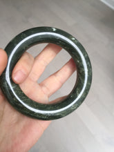 Load image into Gallery viewer, 58.5mm certified 100% Natural dark green/gray (nebula dust) chubby round cut Hetian nephrite Jade bangle HF75-0211
