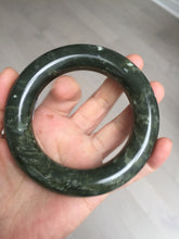 Load image into Gallery viewer, 58.5mm certified 100% Natural dark green/gray (nebula dust) chubby round cut Hetian nephrite Jade bangle HF75-0211
