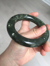 Load image into Gallery viewer, 58.5mm certified 100% Natural dark green/gray (nebula dust) chubby round cut Hetian nephrite Jade bangle HF75-0211
