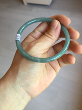 Load image into Gallery viewer, 57.5mm Certified Type A 100% Natural icy watery deep sea dark green/blue/gray/black Guatemala slim round cut Jadeite bangle PC65-7040
