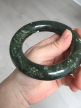 Load image into Gallery viewer, 58.5mm certified 100% Natural dark green/gray (nebula dust) chubby round cut Hetian nephrite Jade bangle HF75-0211
