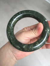 Load image into Gallery viewer, 58.5mm certified 100% Natural dark green/gray (nebula dust) chubby round cut Hetian nephrite Jade bangle HF75-0211
