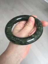 Load image into Gallery viewer, 58.5mm certified 100% Natural dark green/gray (nebula dust) chubby round cut Hetian nephrite Jade bangle HF75-0211
