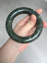 Load image into Gallery viewer, 58.5mm certified 100% Natural dark green/gray (nebula dust) chubby round cut Hetian nephrite Jade bangle HF75-0211
