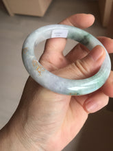 Load image into Gallery viewer, 55.4mm 100% Natural type A green purple white carved flowers and golden-painted Jadeite Jade bangle PB228-0264
