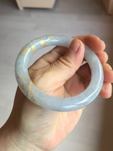 Load image into Gallery viewer, 52.3mm 100% Natural type A light green purple carved and golden-painted Jadeite Jade bangle PB213
