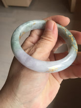 Load image into Gallery viewer, 55.5mm 100% Natural type A green purple carved plum blossom and golden-painted Jadeite Jade bangle PB226-0257
