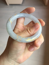 Load image into Gallery viewer, 52.3mm 100% Natural type A light green purple carved and golden-painted Jadeite Jade bangle PB213
