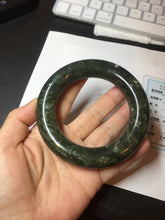 Load image into Gallery viewer, 58.5mm certified 100% Natural dark green/gray (nebula dust) chubby round cut Hetian nephrite Jade bangle HF75-0211
