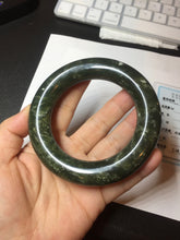 Load image into Gallery viewer, 58.5mm certified 100% Natural dark green/gray (nebula dust) chubby round cut Hetian nephrite Jade bangle HF75-0211
