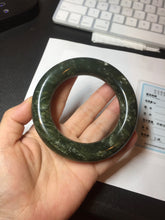 Load image into Gallery viewer, 58.5mm certified 100% Natural dark green/gray (nebula dust) chubby round cut Hetian nephrite Jade bangle HF75-0211
