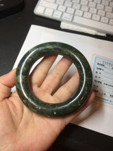 Load image into Gallery viewer, 58.5mm certified 100% Natural dark green/gray (nebula dust) chubby round cut Hetian nephrite Jade bangle HF75-0211
