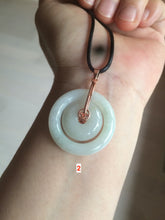 Load image into Gallery viewer, 27mm Type A 100% Natural icy light green Jadeite Jade concentric circle safety Guardian ring Pendant (子母扣,同心环) AX38
