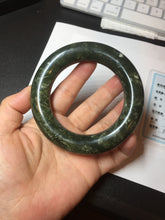 Load image into Gallery viewer, 58.5mm certified 100% Natural dark green/gray (nebula dust) chubby round cut Hetian nephrite Jade bangle HF75-0211
