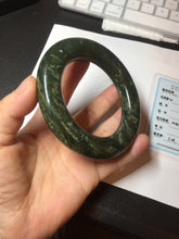 Load image into Gallery viewer, 58.5mm certified 100% Natural dark green/gray (nebula dust) chubby round cut Hetian nephrite Jade bangle HF75-0211
