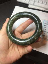 Load image into Gallery viewer, 58.5mm certified 100% Natural dark green/gray (nebula dust) chubby round cut Hetian nephrite Jade bangle HF75-0211
