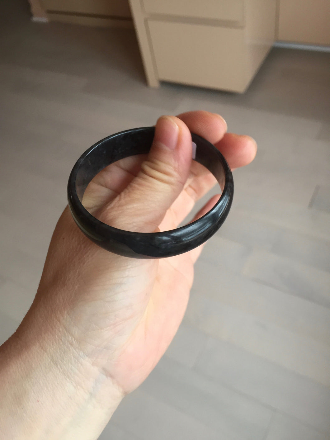 52.8mm Certified Type A 100% Natural black (Wuji)Jadeite Jade bangle group D94