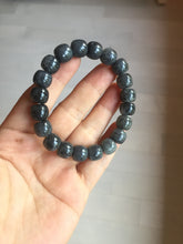 Load image into Gallery viewer, 10x8mm 100% Natural black (青花) vintage style nephrite Jade bead bracelet HN5
