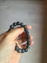 Load image into Gallery viewer, 10x8mm 100% Natural black (青花) vintage style nephrite Jade bead bracelet HN5
