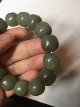 Load image into Gallery viewer, 100% Natural 13.8x12.5mm dark green/gray/brown vintage style nephrite Hetian Jade bead bracelet HF76
