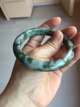 Load image into Gallery viewer, 59.5mm Certified Type A 100% Natural dark green gray black camouflage color Jadeite bangle PD139-6273
