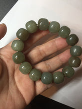 Load image into Gallery viewer, 100% Natural 13.8x12.5mm dark green/gray/brown vintage style nephrite Hetian Jade bead bracelet HF76
