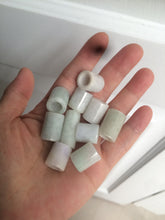 Load image into Gallery viewer, 5 pieces of100% natural light green/purple/white jadeite jade barrel beads (supply) AX37
