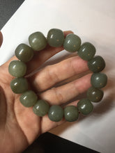 Load image into Gallery viewer, 100% Natural 13.8x12.5mm dark green/gray/brown vintage style nephrite Hetian Jade bead bracelet HF76
