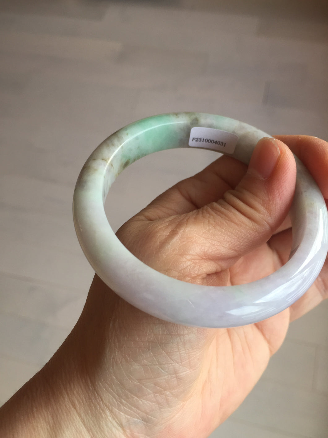 56.5mm certified 100% natural type A sunny green/purple jadeite jade bangle BK66-4031